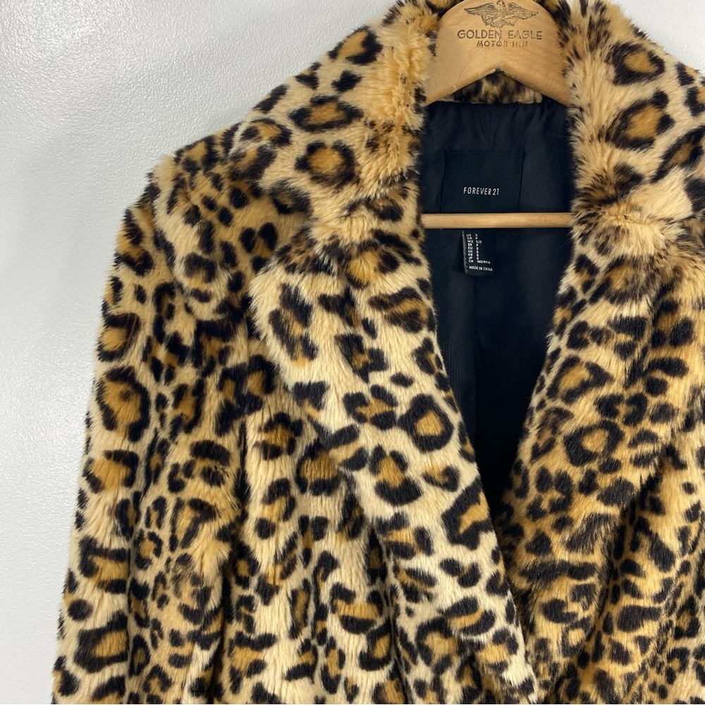 Forever 21 Leopard Animal Print Faux Fur Luxe Runway Statement Topper Coat S - Picture 3 of 12